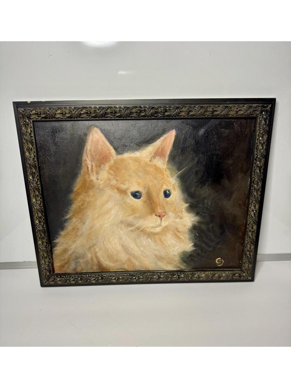 Cat Portrait Original Oil Painting 11x14 Framed Orange Cat Pet Signed E Jones